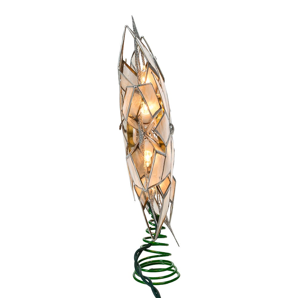 Kurt Adler 10-Light 8-Point Silver Glitter Capiz Star Tree Topper